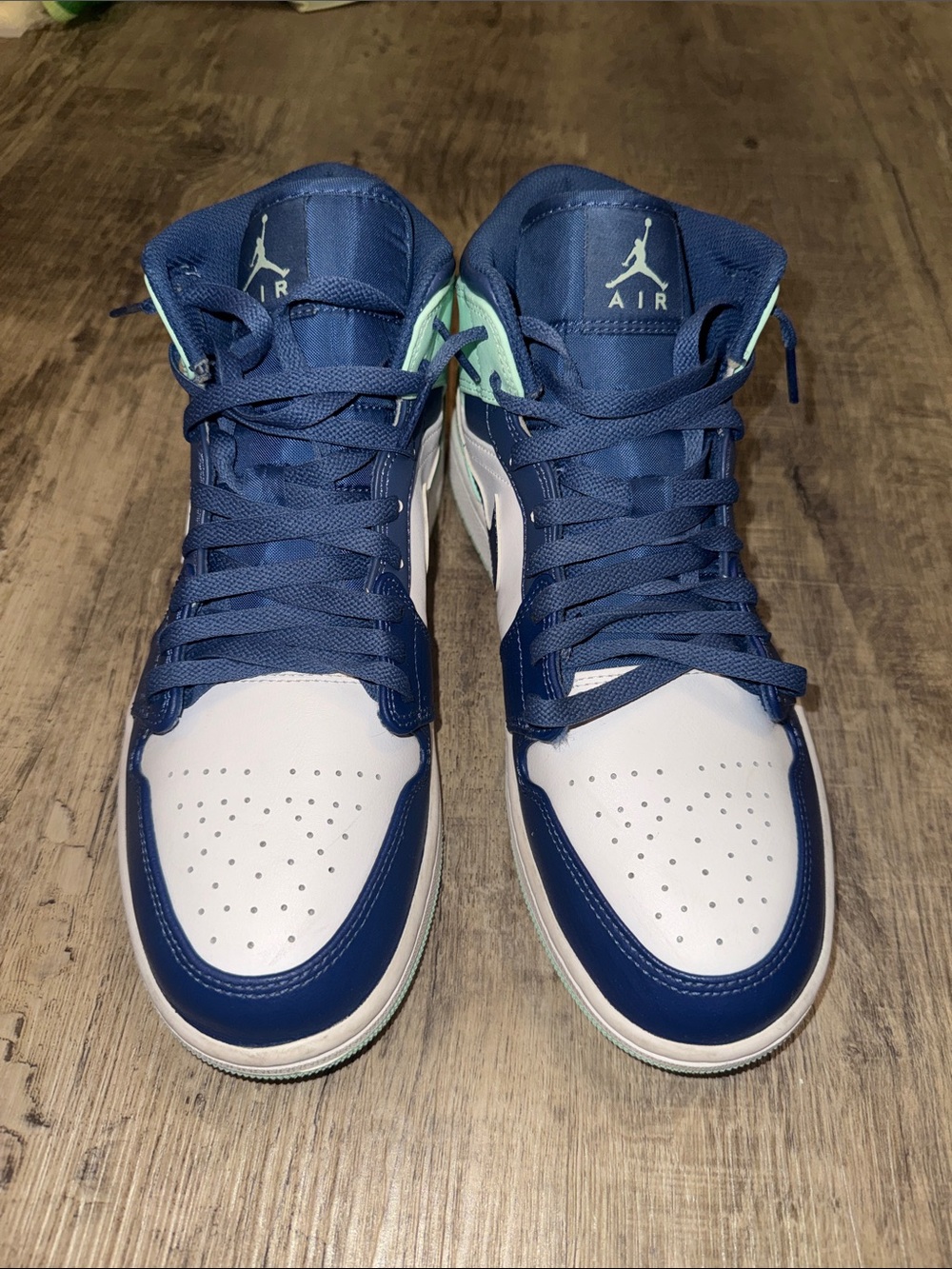 Jordan Men's High Top Sneakers - Navy/White with Mint Accents